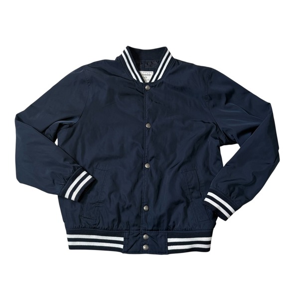 Abercrombie Fitch Navy Blue Bomber Jacket Varsity Stripe Y2K XL Puffer Insulated
